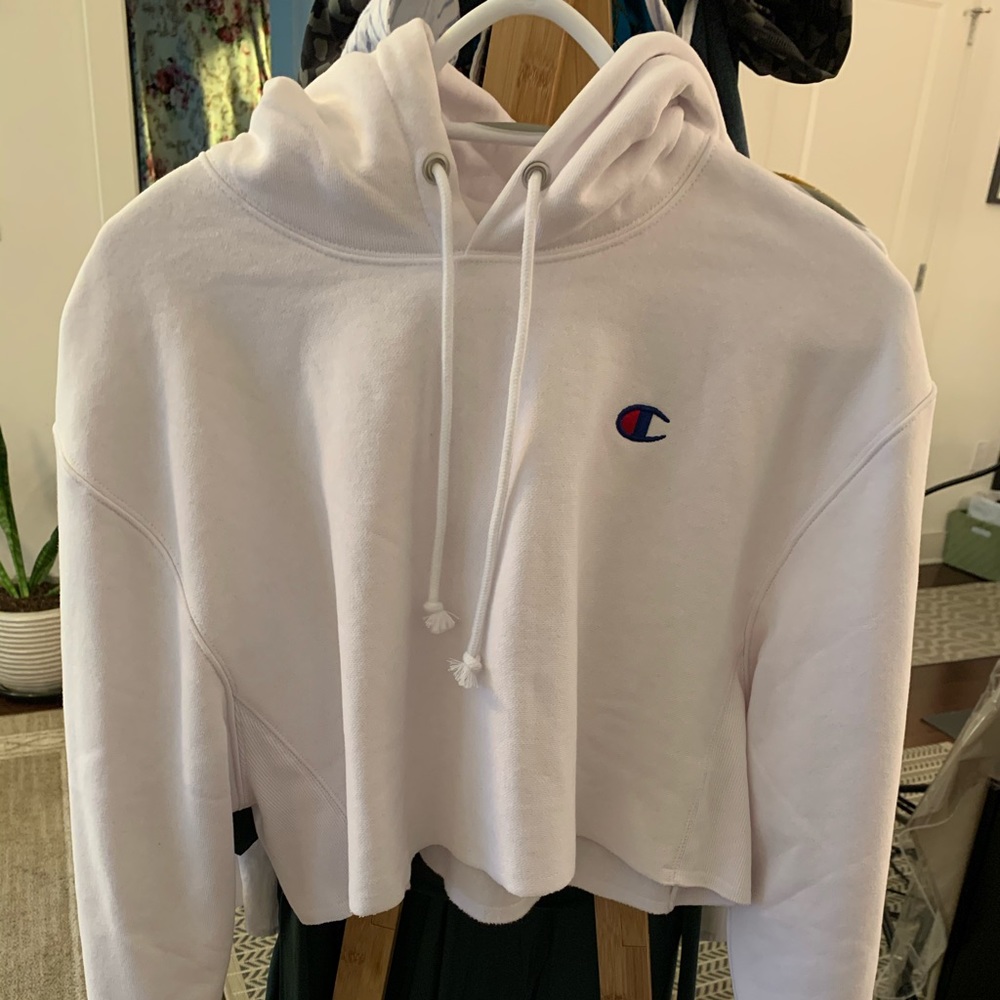 Champion reverse weave cropped hoodie (white) Sz S